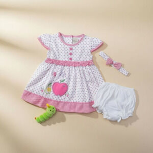 New Baby Girl Dress Set with matching headband underwear size 0 to 3 months